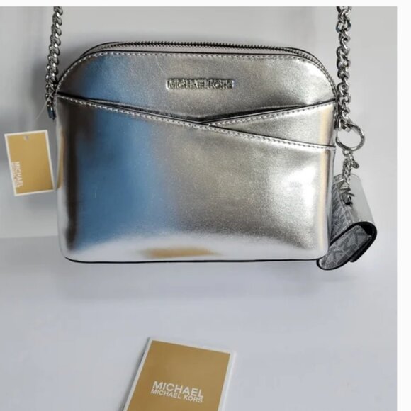 Michael Kors SILVER Bag, Earbuds Keyring, Lipstick Lanyard Necklace BUNDLE NWT! - Picture 2 of 15